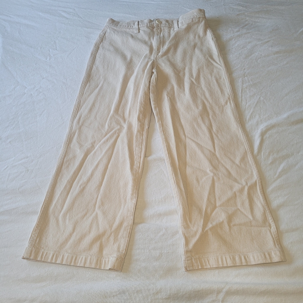 J Crew Pants Womens 28 Wide Leg Cropped High Rise Nautical Pin Stripe Chino